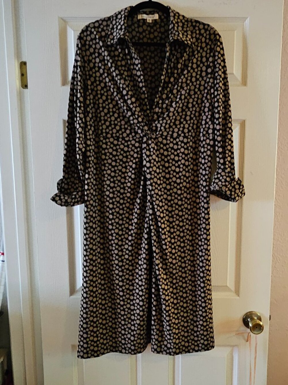 1X Travelsmith Shirtdress, Black & Tan dots, V-neck, Gathered front NWOT Unworn